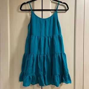 Teal Aritzia babydoll ruffle dress